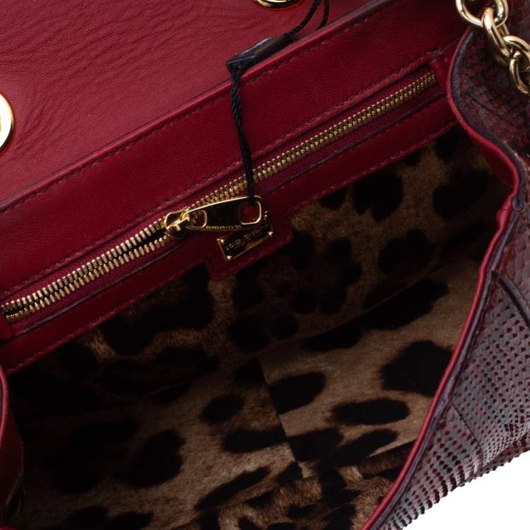 Pre Owned Dolce & Gabbana Red Python Padlock Top Handle Bag