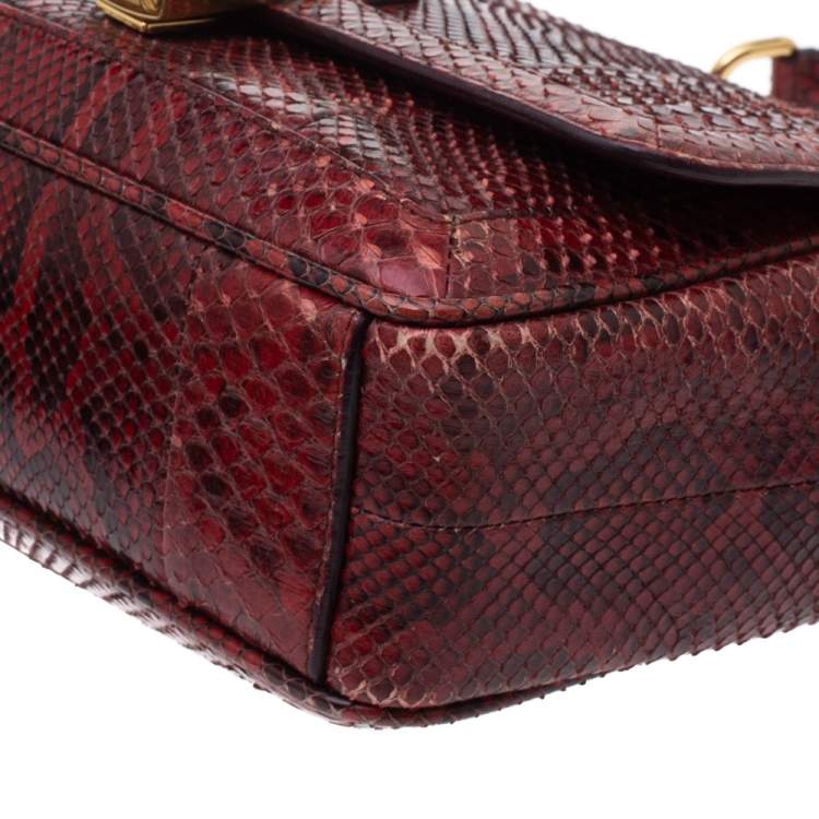 Pre Owned Dolce & Gabbana Red Python Padlock Top Handle Bag