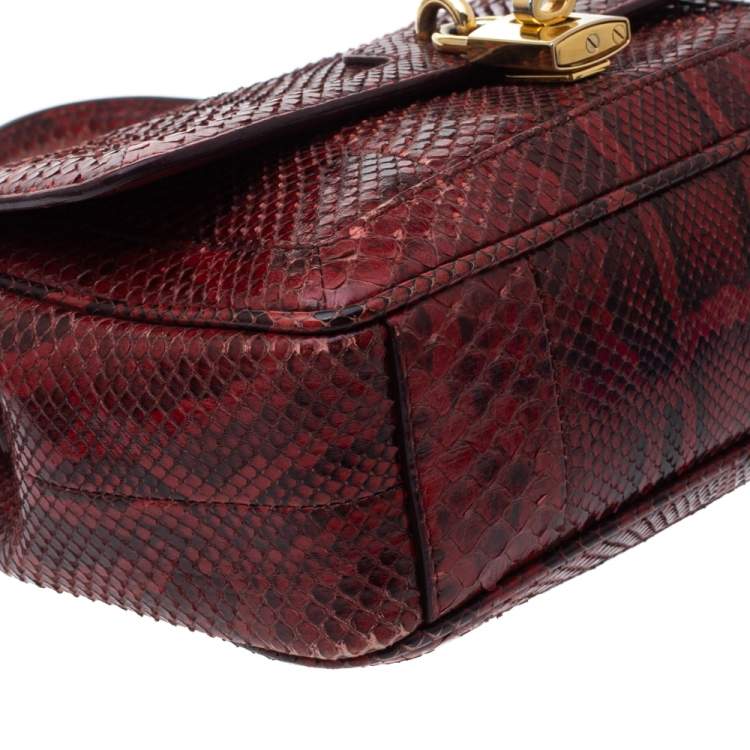 Pre Owned Dolce & Gabbana Red Python Padlock Top Handle Bag