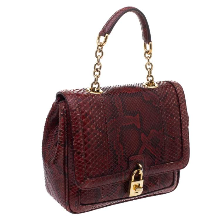 Pre Owned Dolce & Gabbana Red Python Padlock Top Handle Bag