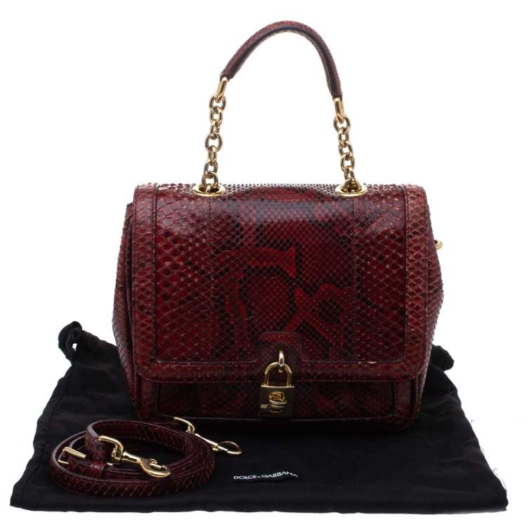 Pre Owned Dolce & Gabbana Red Python Padlock Top Handle Bag