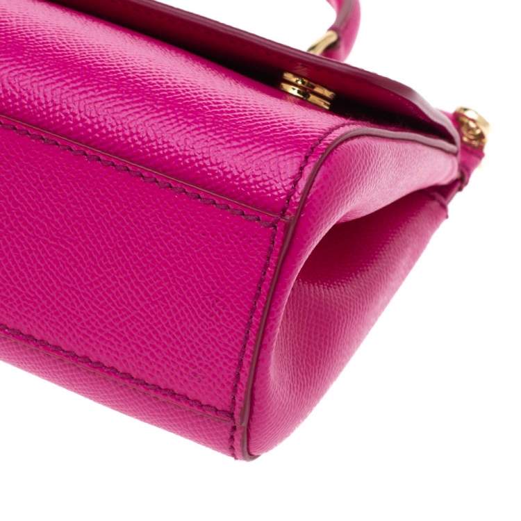 Pre Owned Dolce & Gabbana Fuchsia Leather Miss Sicily Top Handle Bag