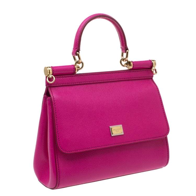 Pre Owned Dolce & Gabbana Fuchsia Leather Miss Sicily Top Handle Bag