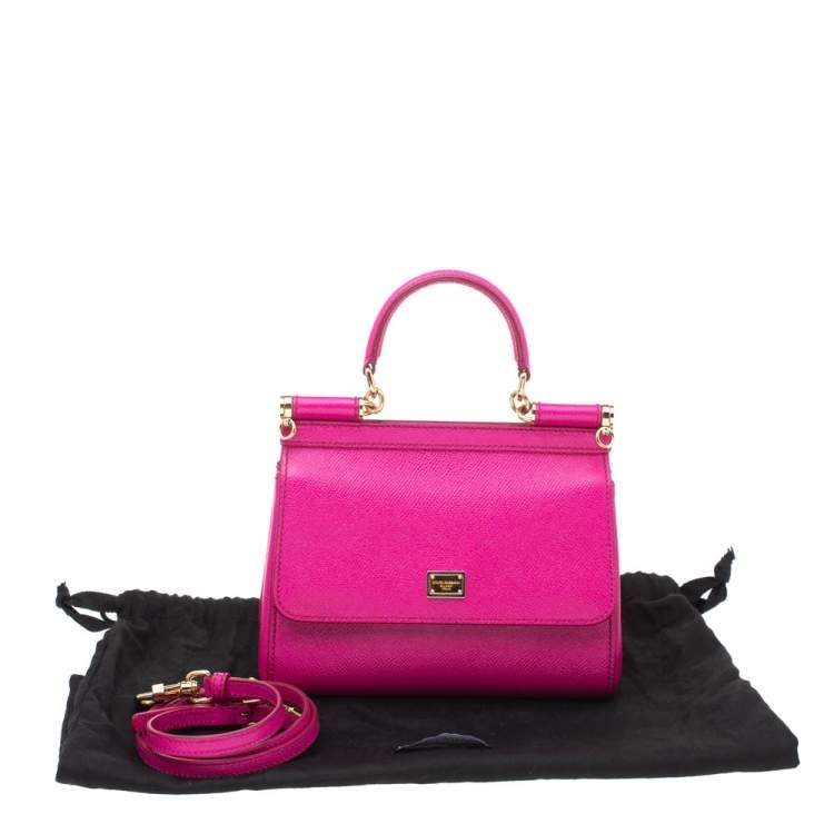 Pre Owned Dolce & Gabbana Fuchsia Leather Miss Sicily Top Handle Bag