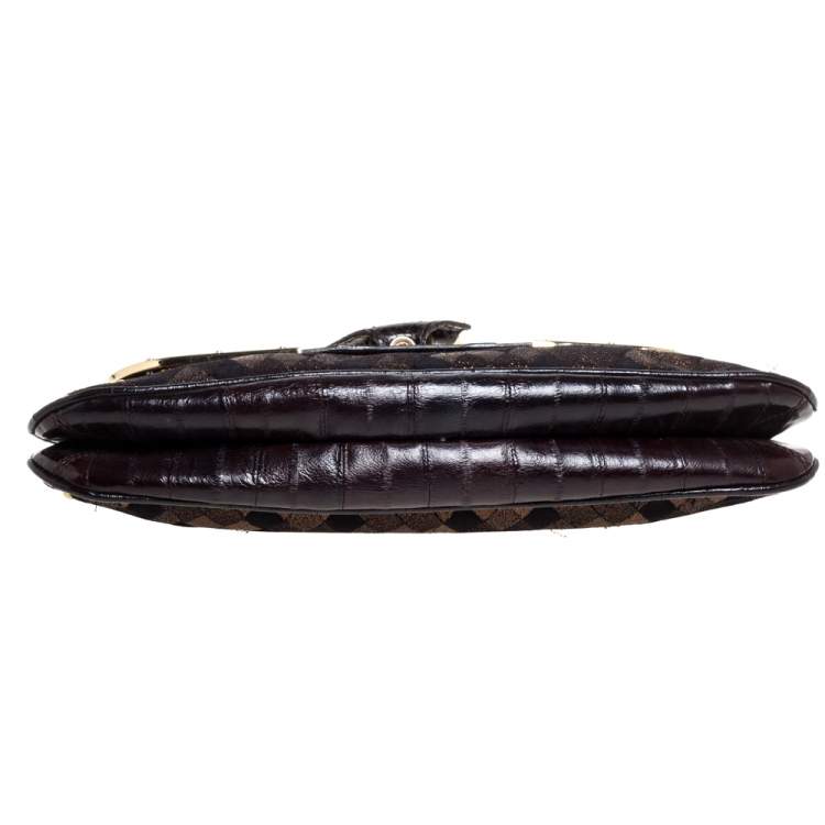 Pre Owned Dolce and Gabbana Brown/Gold Leather, Lamé Fabric and Python Ring Handle Shoulder Bag
