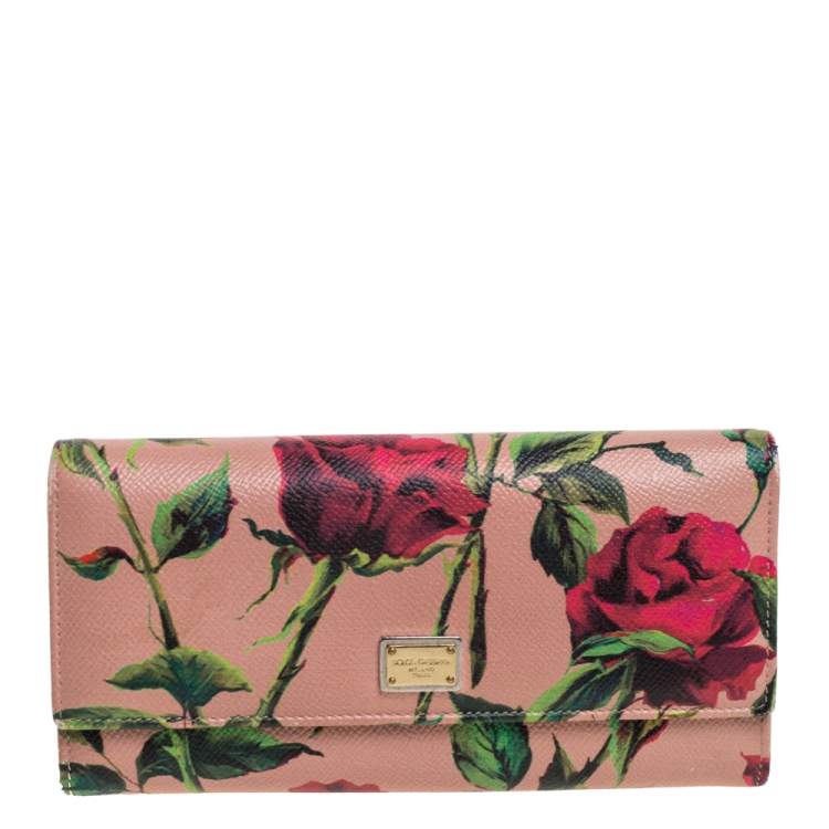 Pre Owned Dolce & Gabbana Multicolor Floral Print Leather Flap Continental Wallet