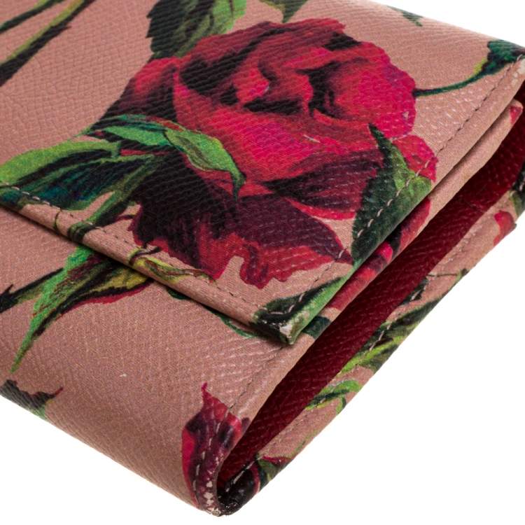Pre Owned Dolce & Gabbana Multicolor Floral Print Leather Flap Continental Wallet