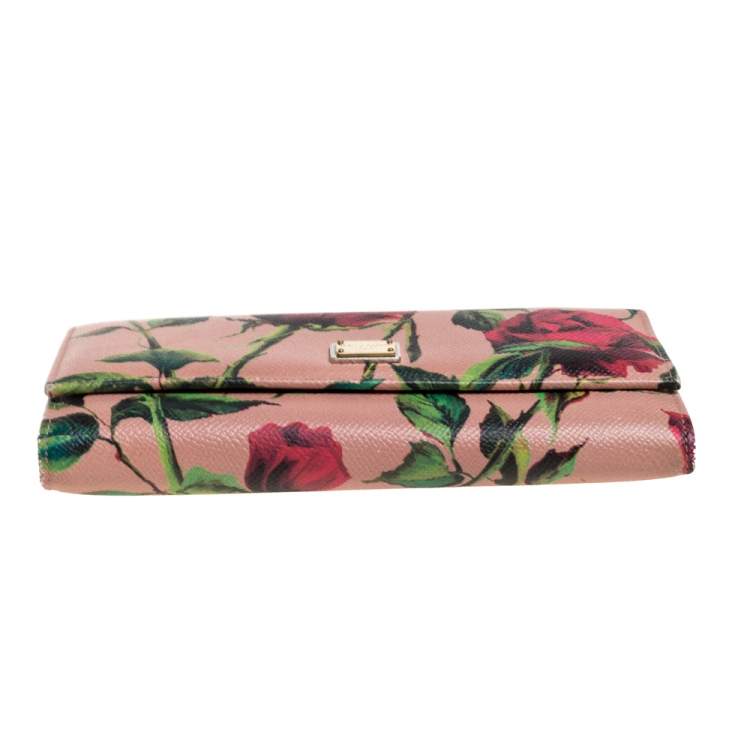 Pre Owned Dolce & Gabbana Multicolor Floral Print Leather Flap Continental Wallet