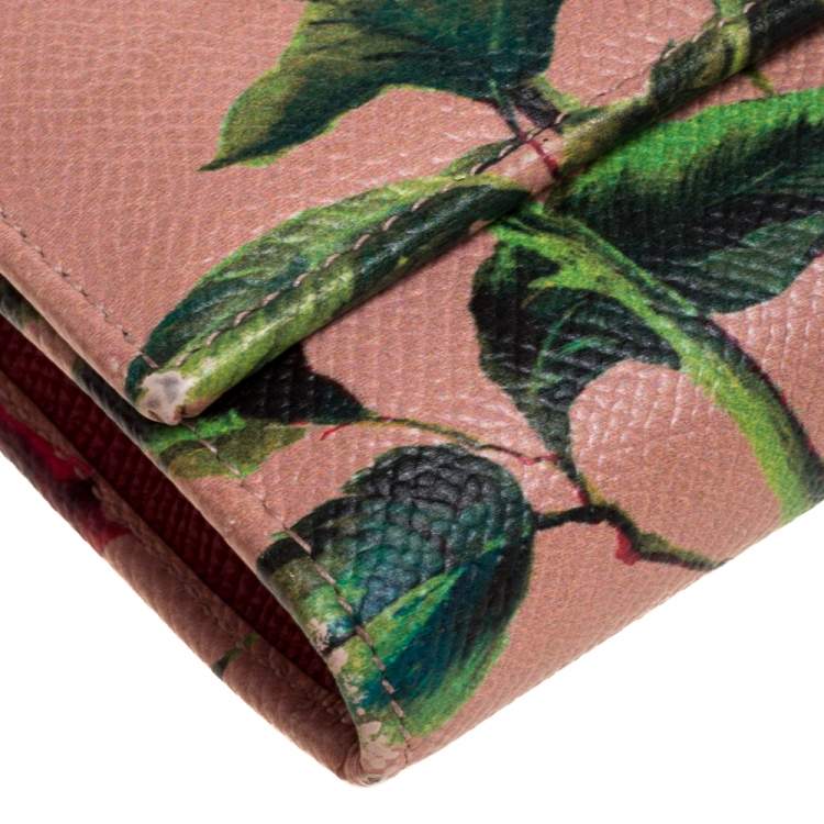 Pre Owned Dolce & Gabbana Multicolor Floral Print Leather Flap Continental Wallet