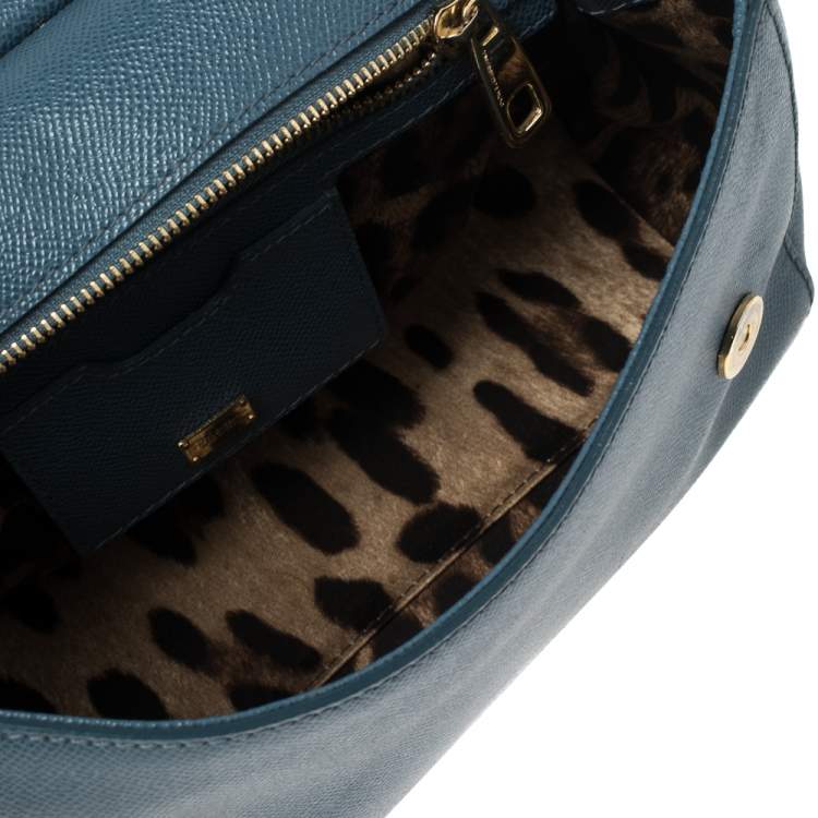 Pre Owned Dolce & Gabbana Blue Leather Medium Miss Sicily Top Handle Bag
