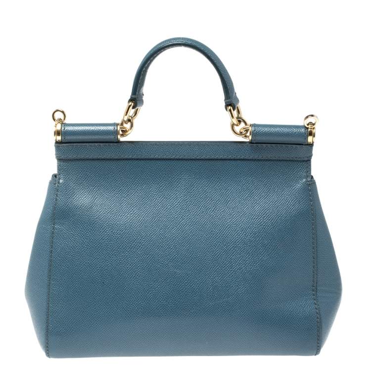 Pre Owned Dolce & Gabbana Blue Leather Medium Miss Sicily Top Handle Bag