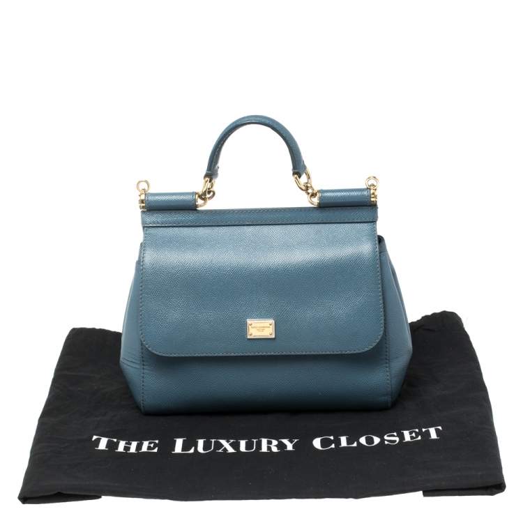 Pre Owned Dolce & Gabbana Blue Leather Medium Miss Sicily Top Handle Bag