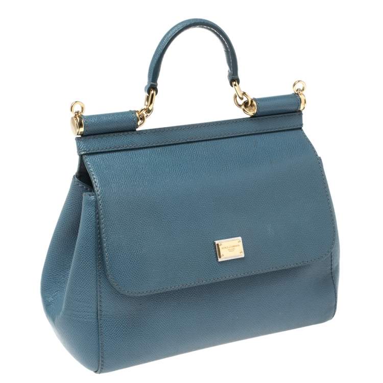 Pre Owned Dolce & Gabbana Blue Leather Medium Miss Sicily Top Handle Bag