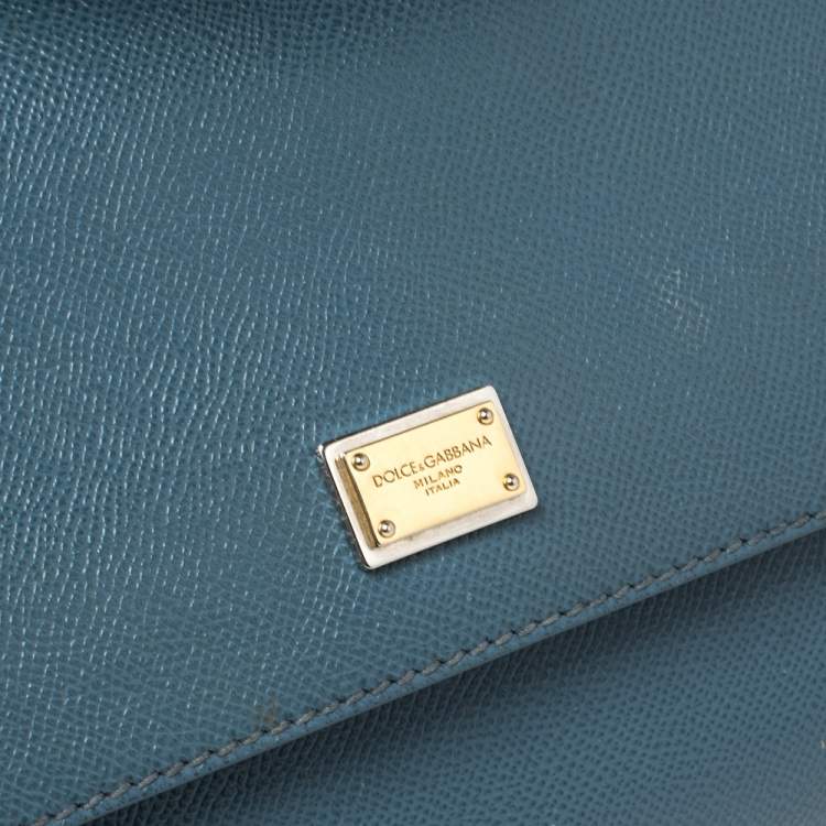 Pre Owned Dolce & Gabbana Blue Leather Medium Miss Sicily Top Handle Bag
