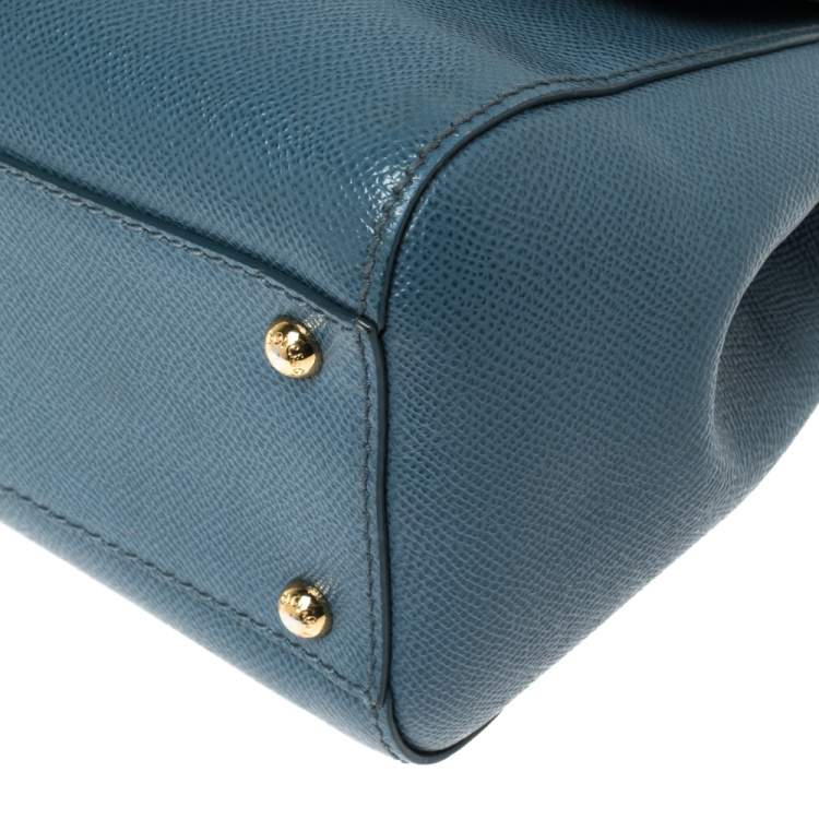 Pre Owned Dolce & Gabbana Blue Leather Medium Miss Sicily Top Handle Bag