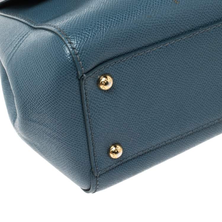 Pre Owned Dolce & Gabbana Blue Leather Medium Miss Sicily Top Handle Bag