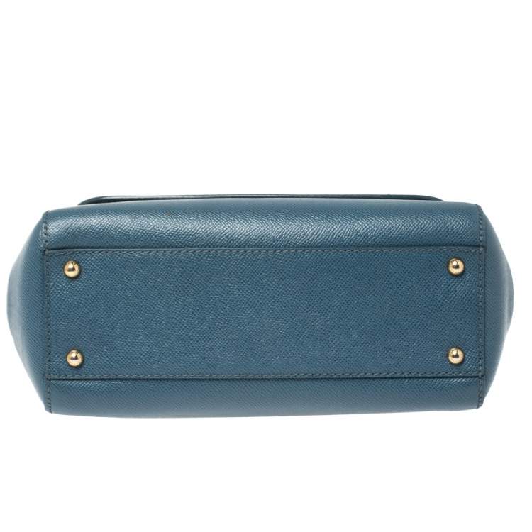 Pre Owned Dolce & Gabbana Blue Leather Medium Miss Sicily Top Handle Bag