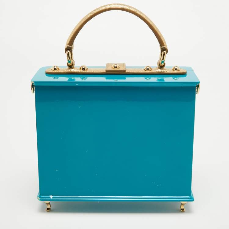 Pre Owned Dolce & Gabbana Turquoise/Gold Acrylic and Leather Furniture Miss Dolce Top Handle Bag