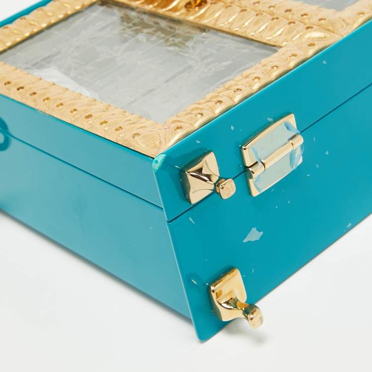 Pre Owned Dolce & Gabbana Turquoise/Gold Acrylic and Leather Furniture Miss Dolce Top Handle Bag