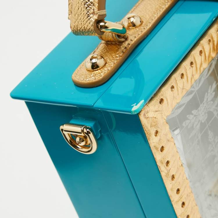 Pre Owned Dolce & Gabbana Turquoise/Gold Acrylic and Leather Furniture Miss Dolce Top Handle Bag