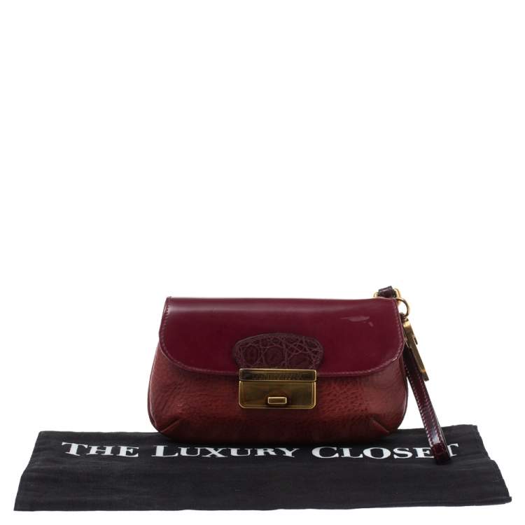 Pre Owned Dolce & Gabbana Burgundy Leather Wristlet Clutch