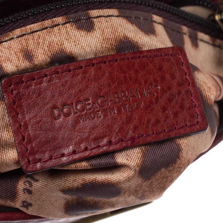 Pre Owned Dolce & Gabbana Burgundy Leather Wristlet Clutch