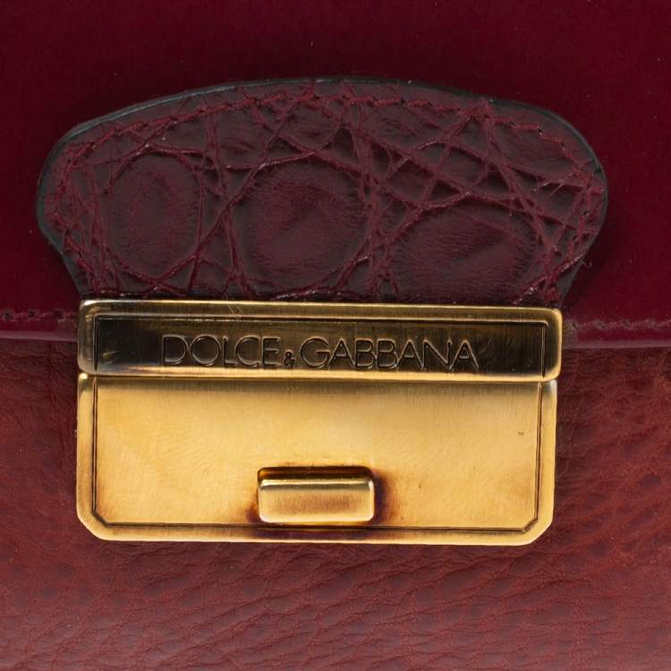 Pre Owned Dolce & Gabbana Burgundy Leather Wristlet Clutch