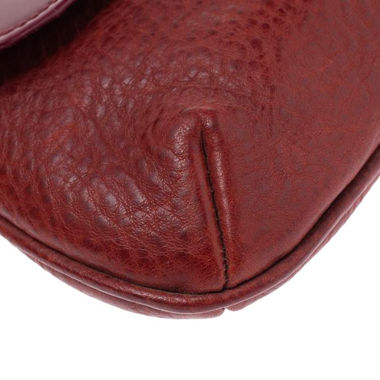 Pre Owned Dolce & Gabbana Burgundy Leather Wristlet Clutch