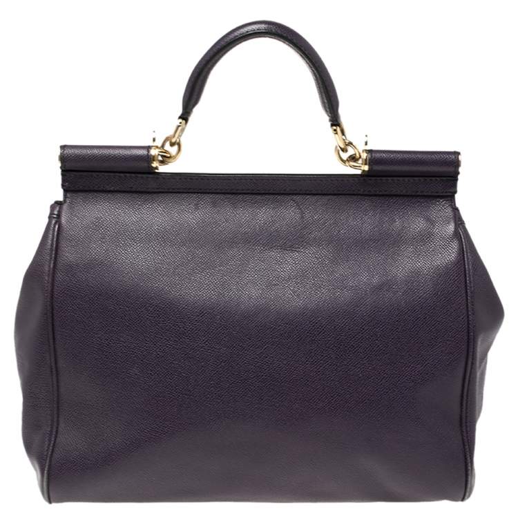 Pre Owned Dolce & Gabbana Purple Leather Large Miss Sicily Top Handle Bag