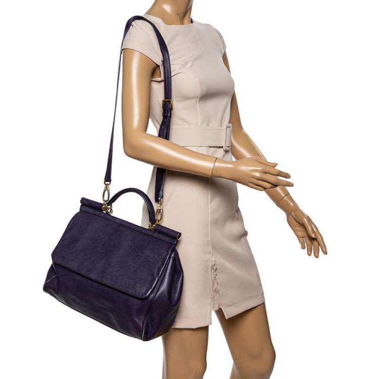 Pre Owned Dolce & Gabbana Purple Leather Large Miss Sicily Top Handle Bag