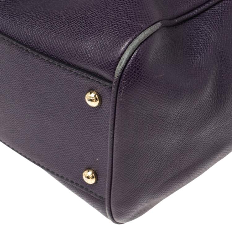 Pre Owned Dolce & Gabbana Purple Leather Large Miss Sicily Top Handle Bag
