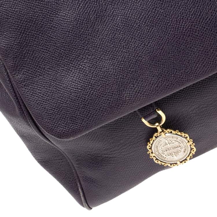 Pre Owned Dolce & Gabbana Purple Leather Large Miss Sicily Top Handle Bag