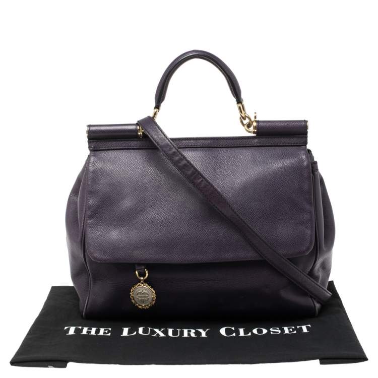 Pre Owned Dolce & Gabbana Purple Leather Large Miss Sicily Top Handle Bag