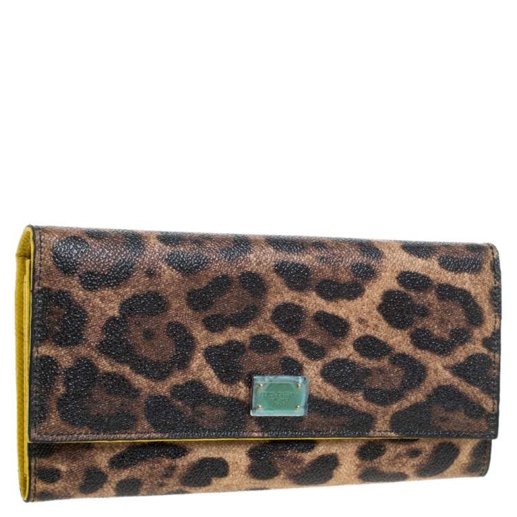 Pre Owned Dolce & Gabbana Brown Leopard Print Leather Dauphine Continental Wallet