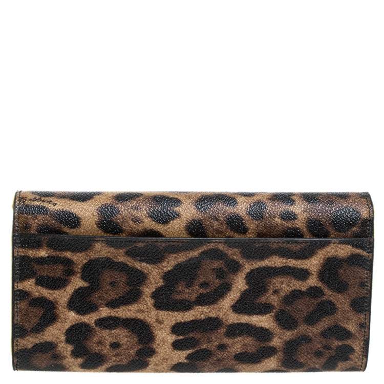 Pre Owned Dolce & Gabbana Brown Leopard Print Leather Dauphine Continental Wallet