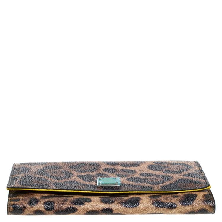 Pre Owned Dolce & Gabbana Brown Leopard Print Leather Dauphine Continental Wallet
