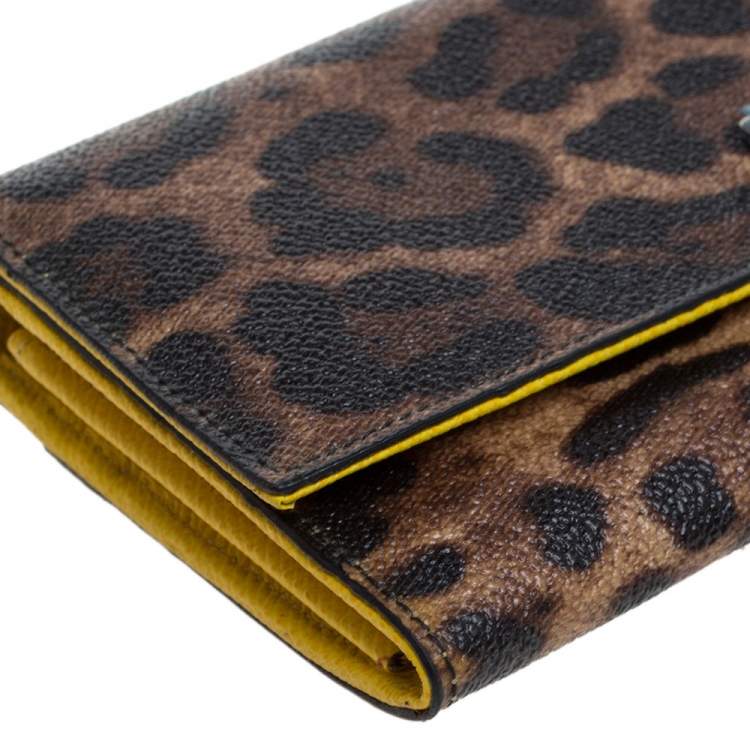 Pre Owned Dolce & Gabbana Brown Leopard Print Leather Dauphine Continental Wallet