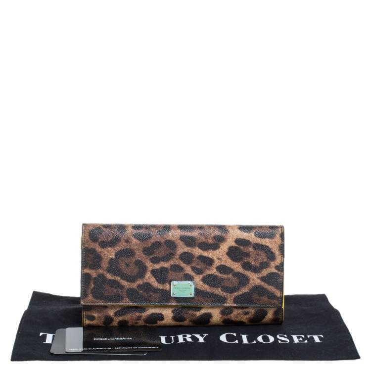 Pre Owned Dolce & Gabbana Brown Leopard Print Leather Dauphine Continental Wallet