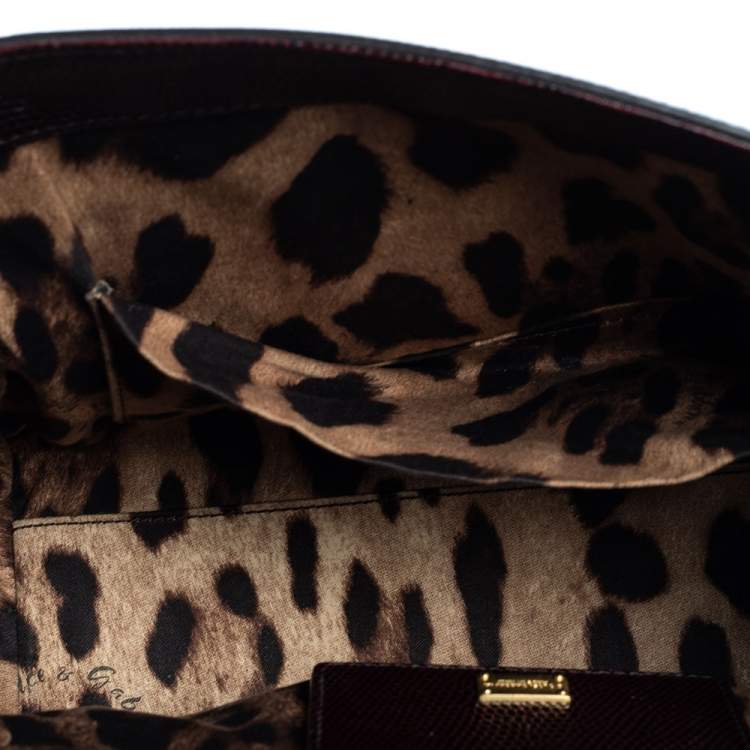 Pre Owned Dolce & Gabbana Burgundy Lizard Embossed Leather Medium Miss Monica Top Handle Bag