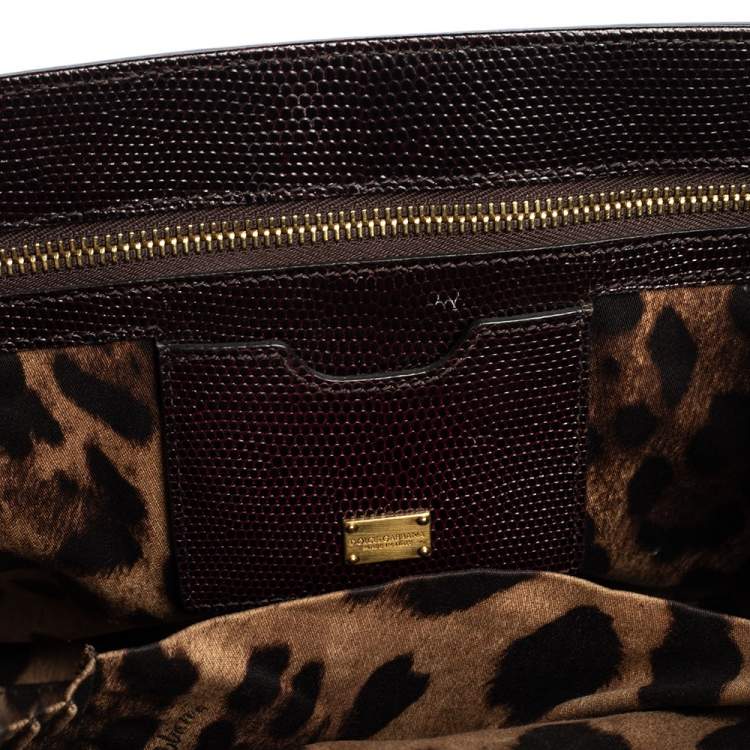 Pre Owned Dolce & Gabbana Burgundy Lizard Embossed Leather Medium Miss Monica Top Handle Bag