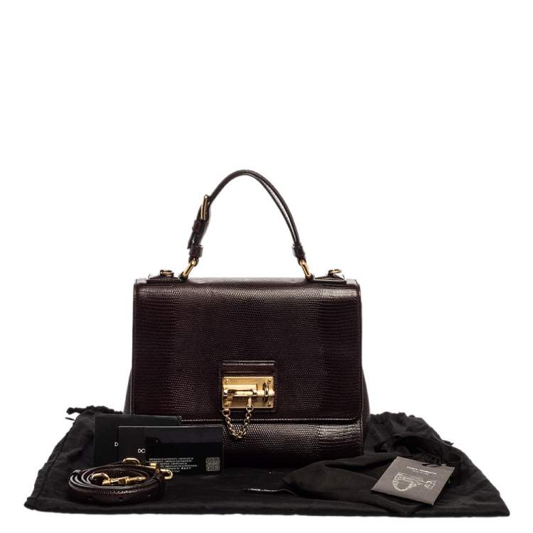 Pre Owned Dolce & Gabbana Burgundy Lizard Embossed Leather Medium Miss Monica Top Handle Bag