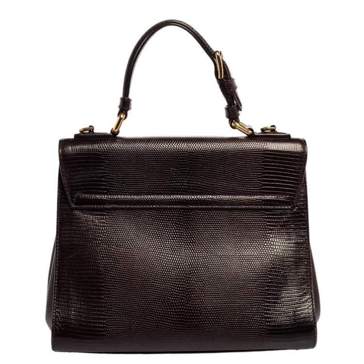 Pre Owned Dolce & Gabbana Burgundy Lizard Embossed Leather Medium Miss Monica Top Handle Bag