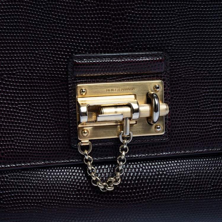 Pre Owned Dolce & Gabbana Burgundy Lizard Embossed Leather Medium Miss Monica Top Handle Bag