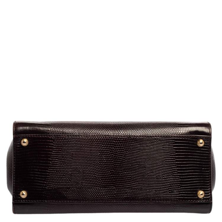 Pre Owned Dolce & Gabbana Burgundy Lizard Embossed Leather Medium Miss Monica Top Handle Bag