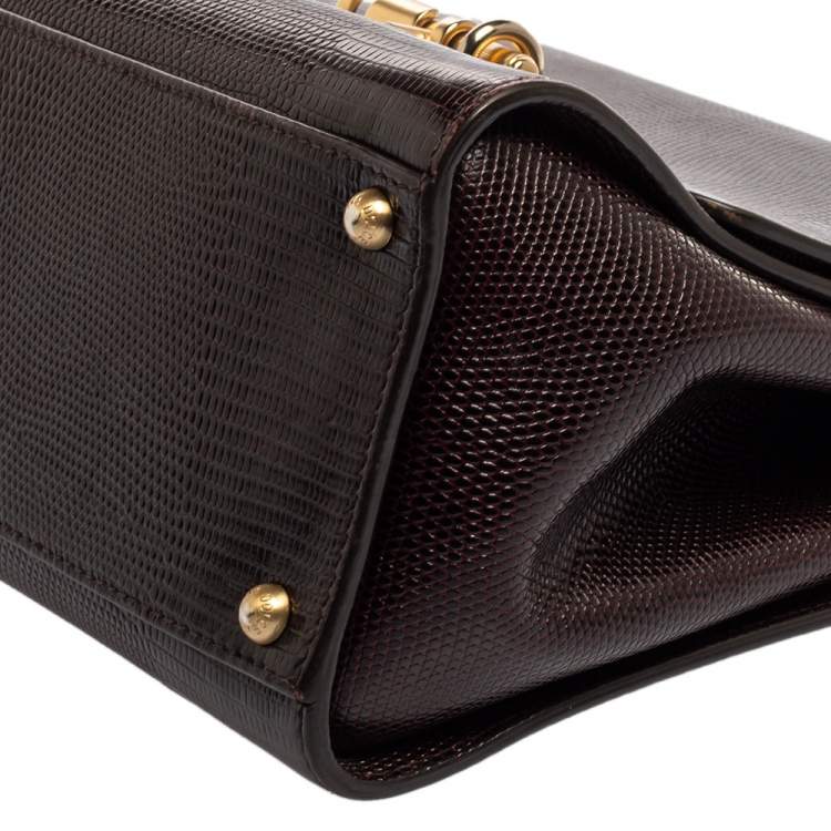 Pre Owned Dolce & Gabbana Burgundy Lizard Embossed Leather Medium Miss Monica Top Handle Bag