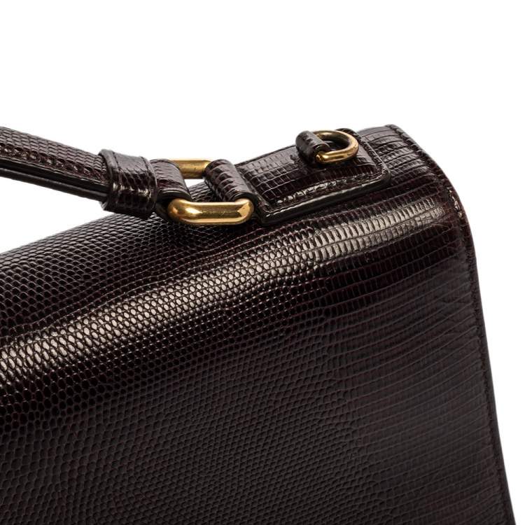 Pre Owned Dolce & Gabbana Burgundy Lizard Embossed Leather Medium Miss Monica Top Handle Bag