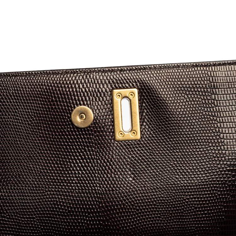 Pre Owned Dolce & Gabbana Burgundy Lizard Embossed Leather Medium Miss Monica Top Handle Bag