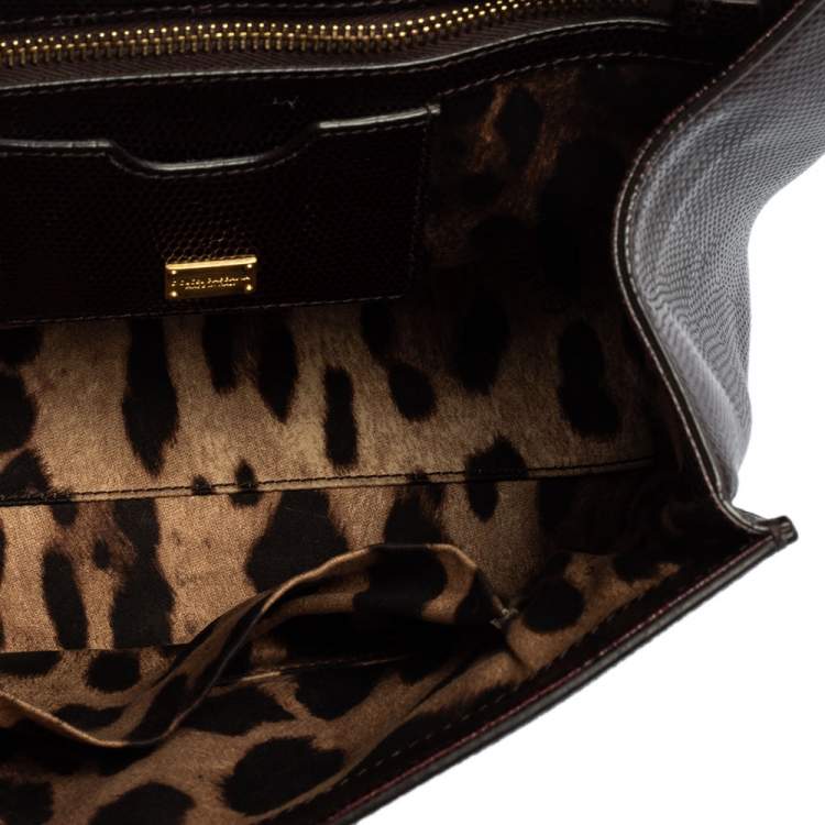 Pre Owned Dolce & Gabbana Burgundy Lizard Embossed Leather Medium Miss Monica Top Handle Bag