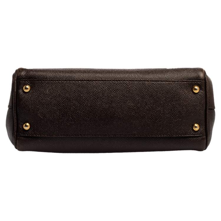 Pre Owned Dolce & Gabbana Dark Brown Leather Medium Miss Sicily Top Handle Bag