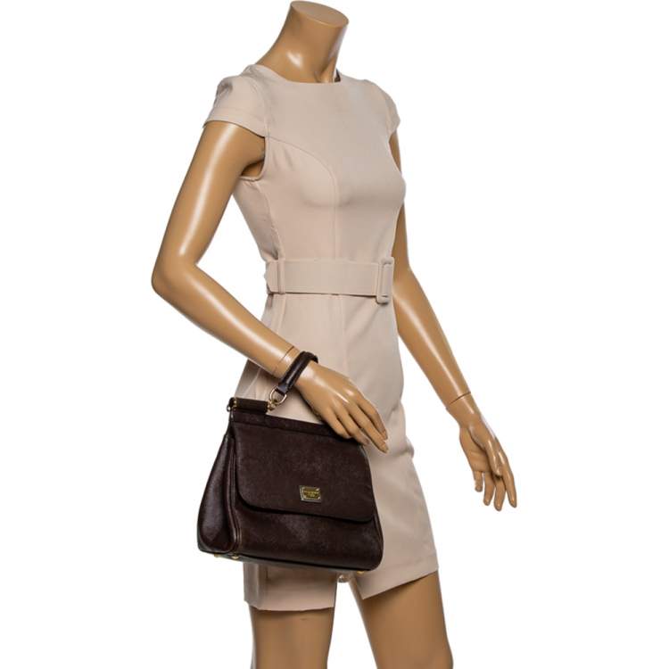 Pre Owned Dolce & Gabbana Dark Brown Leather Medium Miss Sicily Top Handle Bag
